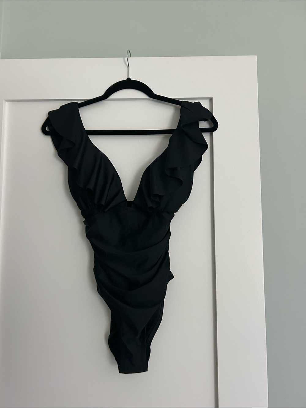 J. Crew Black Ruffle One-Piece Swimsuit